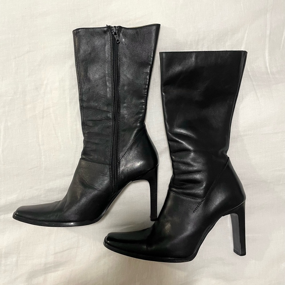 SOLD Vintage Square Toe Calf High Leather Boots